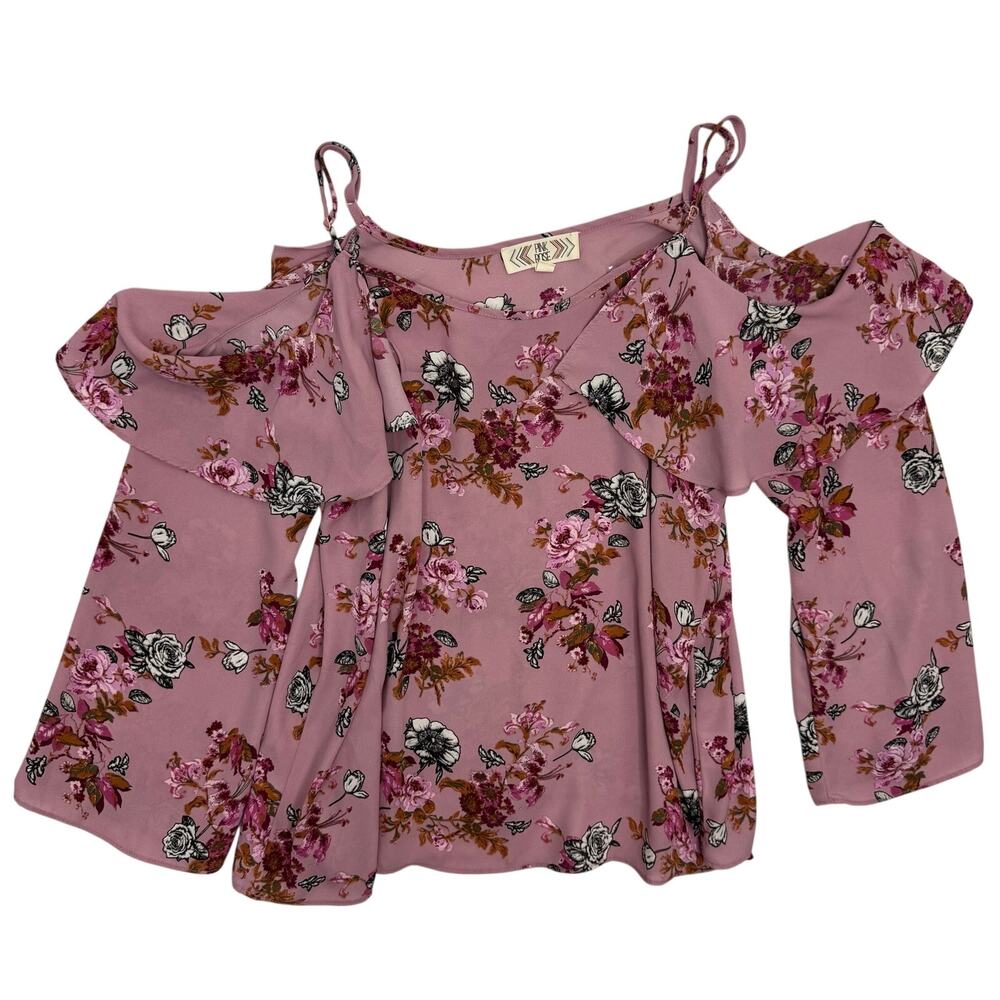 Pink Rose Purple Floral Cold Shoulder Top Size Medium